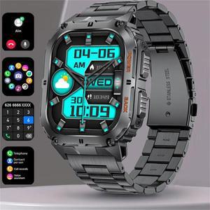 LIGE 1.96 인치 AMOLED 군용 스크린 블루투스 통화 Smartwatch 스포츠 트래커 나침반 건강 모니터 Android