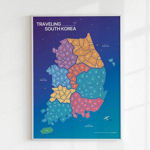 [갓샵]우리나라 국내 여행 지도 커플 맵 [스티커세트 대한민국 전국 한국 관광 안내 지역 남한 포스터]