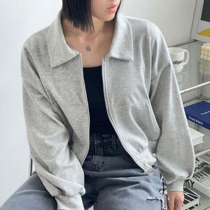 여자 카라넥 투웨이 캥거루 포켓 크롭 자켓