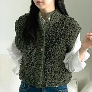 [하프클럽/]모크넥 니트조끼 가을 퍼가디건 올리브그린