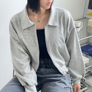 [기타]여자 카라넥 투웨이 캥거루 포켓 크롭 자켓