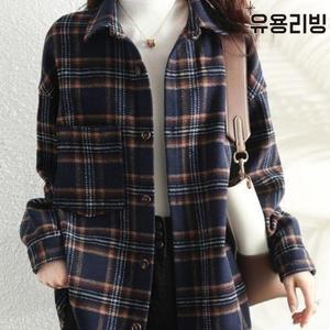 여성 두꺼운 겨울 기모 체크 남방 오버핏 긴팔 셔츠