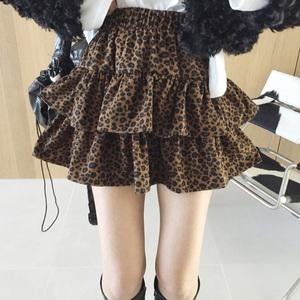 레오블리 하이웨스트 호피 레오파드 패턴 코듀로이 A라인 캉캉 티어드 미니스커트 (속바지) (2color)