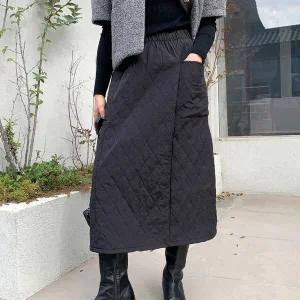 [하프클럽/]여자 FW 방한 투컬러 보온 패딩 퀼팅 롱스커트