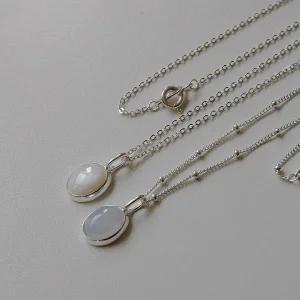 925실버 타원 원석목걸이 자개 블루레이스 아게이트 천연석 은목걸이