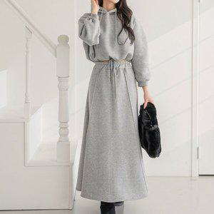 [기타]기모 크롭 후드티 롱스커트 투피스 세트