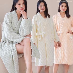  이너퀸 프리수 여성용 극세사 샤워 목욕 마사지 랩 여밈 끈 빅사이즈 골프 흡습 와플 엠보 겨울 가운 엠보수면가운