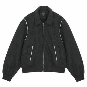 [디바옴므] 겨울 카라넥 모직기모 삥줄 크롭 집업 미니멀 블루종 자켓 점퍼 오버핏