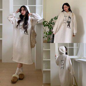 [기타]기모 굿투데이 옆트임 후드 롱원피스