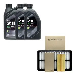 ZIC 테온셀 올뉴싼타페 MX5 2.5 가솔린 지크 X7 제로 0W30 (6L) 순정 오일필터+에어필터+엔진오일 패키지