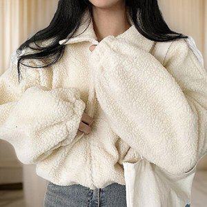 [옷자락]여자 양털 크롭 짧은 뽀글이 아우터 잠바 점퍼