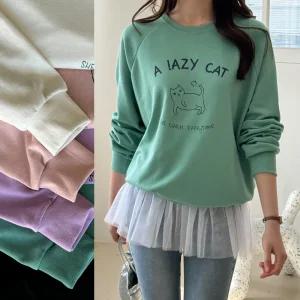 [데일리앤] 칠링캣 여성 루즈핏 나그랑 프린팅 레터링 긴팔 맨투맨 기본 봄 티셔츠