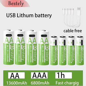 1.5V AA 13600mAhAAA 6800mAh 리튬 충전지 USB 고속 충전 이온 배터리 USB-C 케이블로 2000 사이클