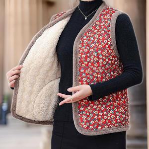 여성 내피 꽃무늬 레트로 융털 데일리 조끼