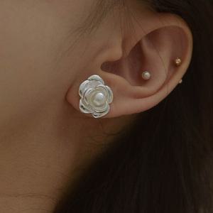 925실버 카멜리아 꽃귀걸이 여자 플라워 진주이어링 