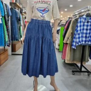 베네통/애플아울렛/티어드 데님 롱 스커트/BASKF1431