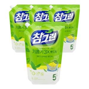 참그린 레몬 녹차 리필 1.2Lx4개 기름기 3X뽀드득 과일 야채 세척 주방세제