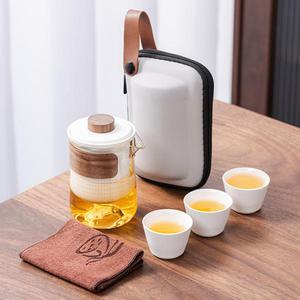 휴대용 유리 도자기 다도 세트 여행용 전통 다기 자사호 찻잔 티팟 다기잔 차 꽃차 4인 녹차잔 보이차 다관