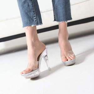 국내제작 투명 가보시 유리굽 여성 킬힐 슬리퍼힐 여성슬리퍼
