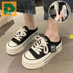 운동화블로퍼 신발 스니커즈 여성 블로퍼 블랙 캔버스 없는 뒤꿈치 마트 화이트 슬리퍼 뮬 샌들 슬립온