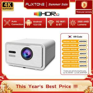 가정용 빔프로젝터 플릭스톤 D9W 미니 프로젝터 2500 ANSI 풀HD 1080P 4K 영화용 안드로이드 스마트 TV 비디오 LED 홈시어터