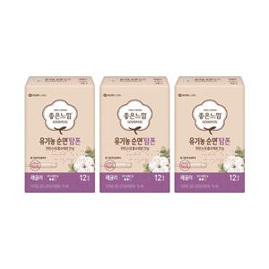 좋은느낌 유기농 순면 탐폰 레귤러, 12매, 3개