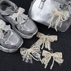 GEEKI 패션 신발끈 운동화끈 예쁜 패턴 레이스 진주 활 신발 끈 운동화에 대한 장식 꽃 버클 클립 액세서리