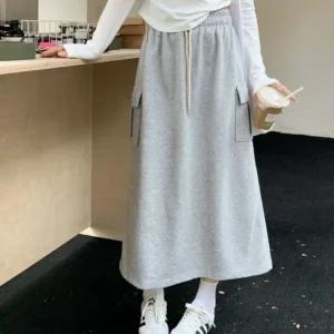 면 롱 치마 겨울 카고 여성 기모 스커트 뒤트임 편한 (WFGDJF5)