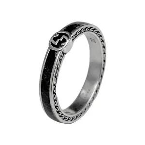 [구찌] 인터로킹 에나멜 G로고 반지 701620 J8410 1064 블랙 실버