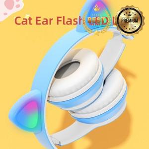 전화 헤드셋 P47M 무선 헤드폰 플래시 라이트 귀여운 고양이 Fone 마이크 제어 LED 스테레오 음악 헬멧 전