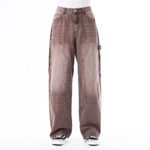 남자 와이드 청바지 루크 와이드 카운터진(브라운) 피그먼트 워싱 웨스턴 카운터 벌룬 세미