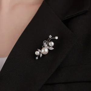 [시후주얼리] 천연양식진주 시뮬럿다이아 미니 꽃 브로치 CY034C