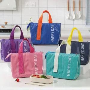 고품질 휴대용 도시락가방 나들이간식 음료 방수 컬러풀 HAPPY DAY 보온보냉백 나들이가방 (WFJHITK)