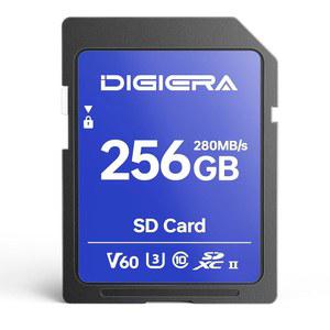 [미국배송] DIGIERA 256GB LSU100 SDXC UHS-II 메모리 카드 - 최대 280MB/S C10 U3 V60 6K 컴퓨터용 SD 카드 디지털 카메라 홈 시어터 장치 자동차 내비게이션 시스템(1팩)