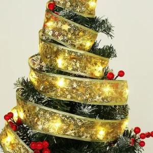 LED 골드 리본 트리 전구 웜색 벽트리 조명 장식 Xmas트리리본전구장식 Xmas트리전구장식