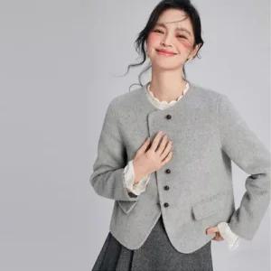 2400185 - 울100 사선 라운드 핸드메이드자켓 숏자켓 울자켓 브랜드공정 고퀄리티 핸드메이드코트 여성오버