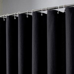 OVZME 블랙 샤워 커튼 세트, 와플 텍스처의 욕실용 헤비 듀티 패브릭 커튼, 럭셔리 호텔 무게 230GSM 목욕 12개의 플라스틱 후크, 세탁기 사용 가능, 72x72