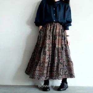 [보니제이]엔틱 에스닉 쉬폰 캉캉 롱 스커트 (S-XL) 빅사이즈