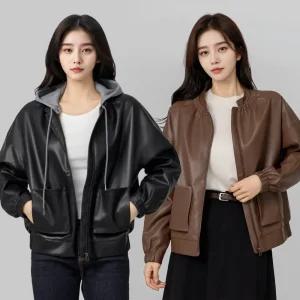 아센티 여자 데일리 가죽 자켓 레더 후드 블루종 점퍼 캐주얼 라이더 재킷 422