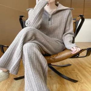 [드레스허그]소렌 골지 집업 니트 투피스 세트 4COLOR