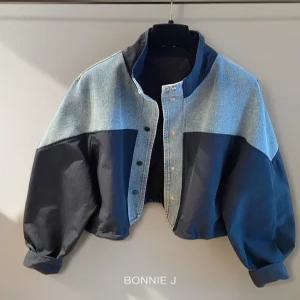 [보니제이]2컬러 배색 데님 포인트 가오리핏 박시한 가을 캐주얼