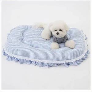 [콩심팥심]D18 레드퍼피 베네슈 레이스방석 (체크블루) 강아지하우스 강아지방석하우스
