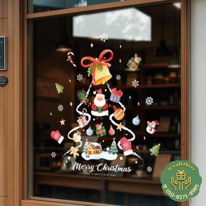 4560cm 크리스마스 유리문 스티커 창 1개 다채로운 공으로 구성된 정전기 필름 시트 양말 이글루 선물 상자