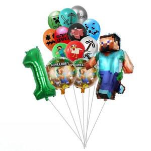 마인크래프트풍선 게임 테마 장식 숫자 호일 토퍼 생일 세계 깃발 선물 파티 번호 픽셀