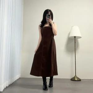 [하프클럽/]여자 끈 가을하객룩 자수 에이라인 롱원피스