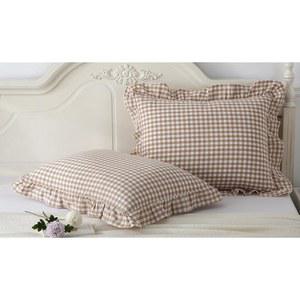 타우페 러플 격자무늬 베개, 20x26인치, 표준 사이즈 세트 2, 빈티지 체크 워싱 면 침대 소파