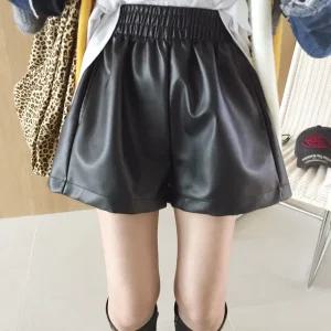 토너 하이웨스트 포켓 밴딩 A라인 페이크 가죽 레더 반바지 (3color)