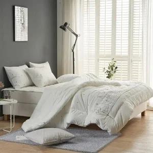 고밀도 들꽃 차렵이불 퀸 세트 화이트