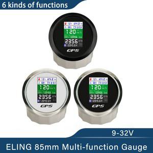 ELING 85mm 해양 다기능 디지털 GPS 속도계 타코미터 수온 오일 압력 연료 레벨 게이지 전압계 12V/24V