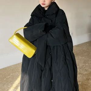 티류으스 여성 겨울 롱 패딩 코트 오버핏 누빔 두꺼운 면 소재 Lyw